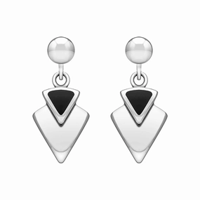 Sterling Silver Whitby Jet Arrowhead Drop Earrings
