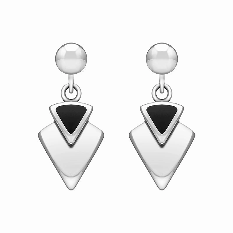 Sterling Silver Whitby Jet Arrowhead Drop Earrings