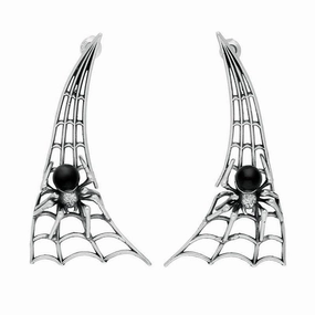 Sterling Silver Whitby Jet Articulated Spider Web Drop Earrings