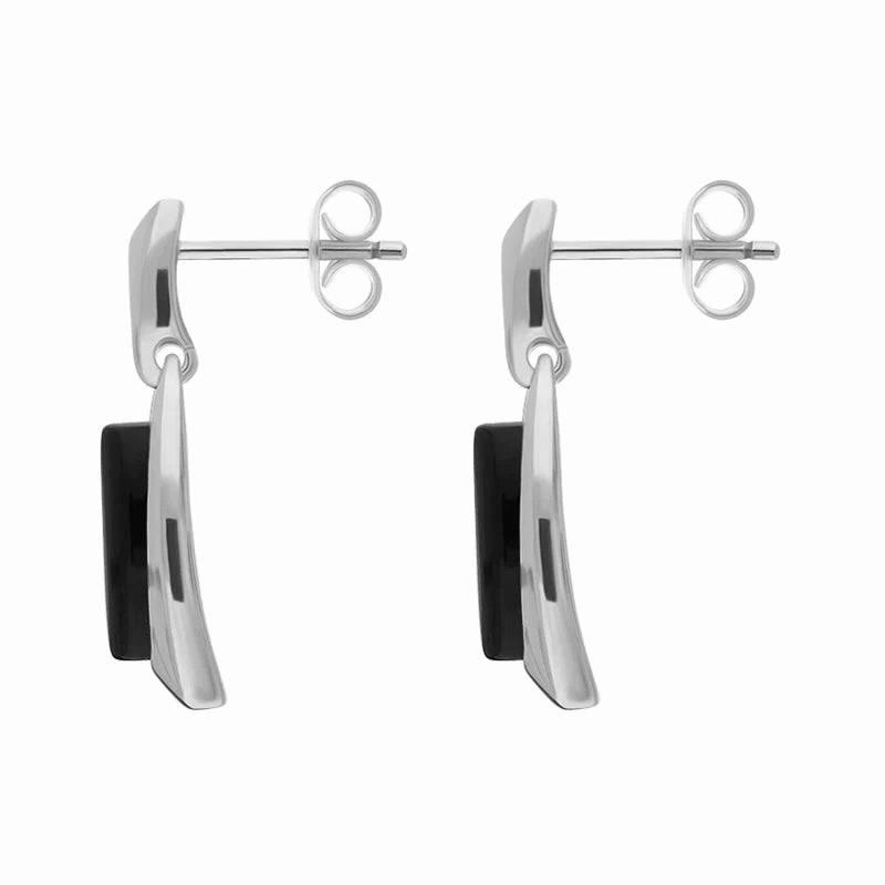 Sterling Silver Whitby Jet Barrel Drop Earrings