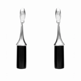 Sterling Silver Whitby Jet Bomb Drop Earrings