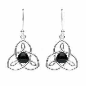 Sterling Silver Whitby Jet Celtic Knot Hook Drop Earrings