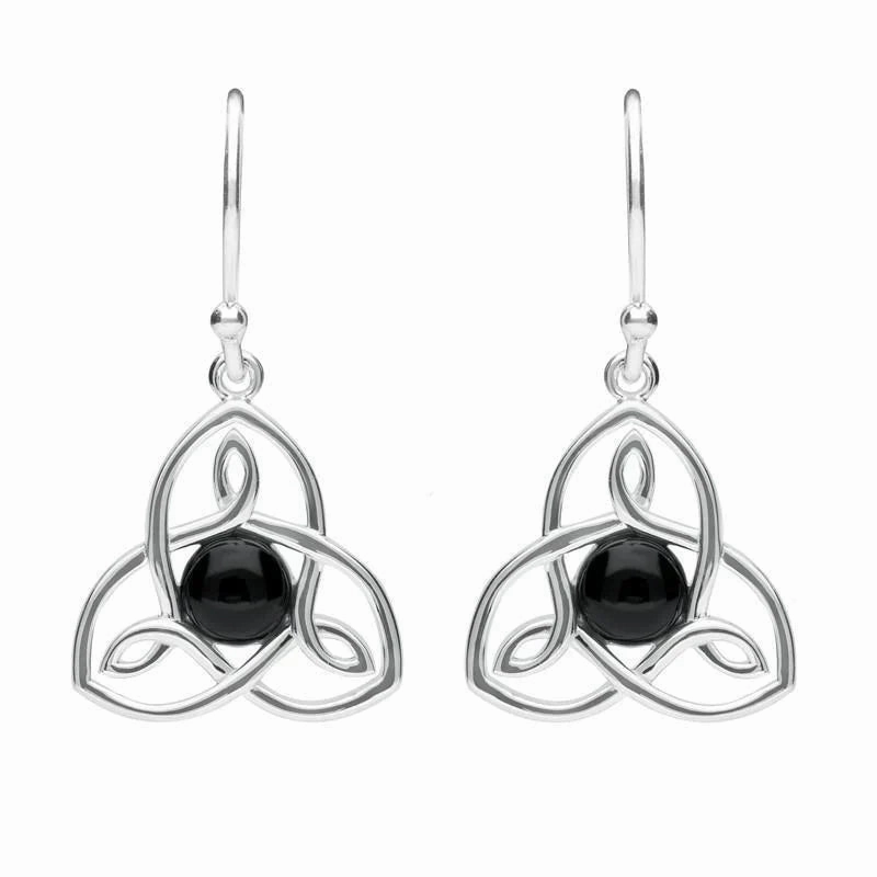 Sterling Silver Whitby Jet Celtic Knot Hook Drop Earrings