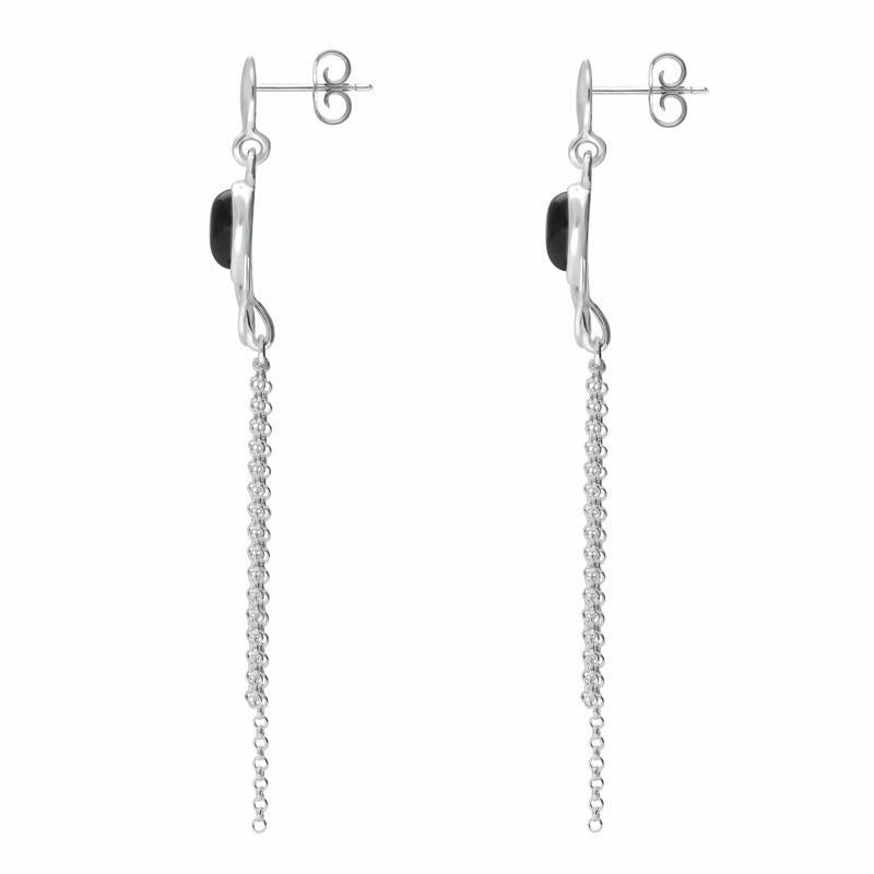 Sterling Silver Whitby Jet Celtic Pear Chain Drop Earrings