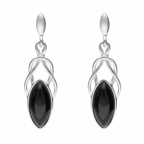 Sterling Silver Whitby Jet Celtic Twist Drop Earrings