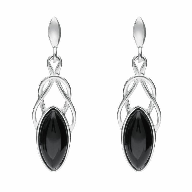 Sterling Silver Whitby Jet Celtic Twist Drop Earrings