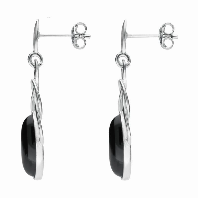 Sterling Silver Whitby Jet Celtic Twist Drop Earrings