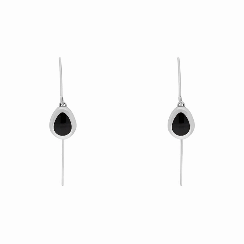 Sterling Silver Whitby Jet Cross Disc Drop Earrings