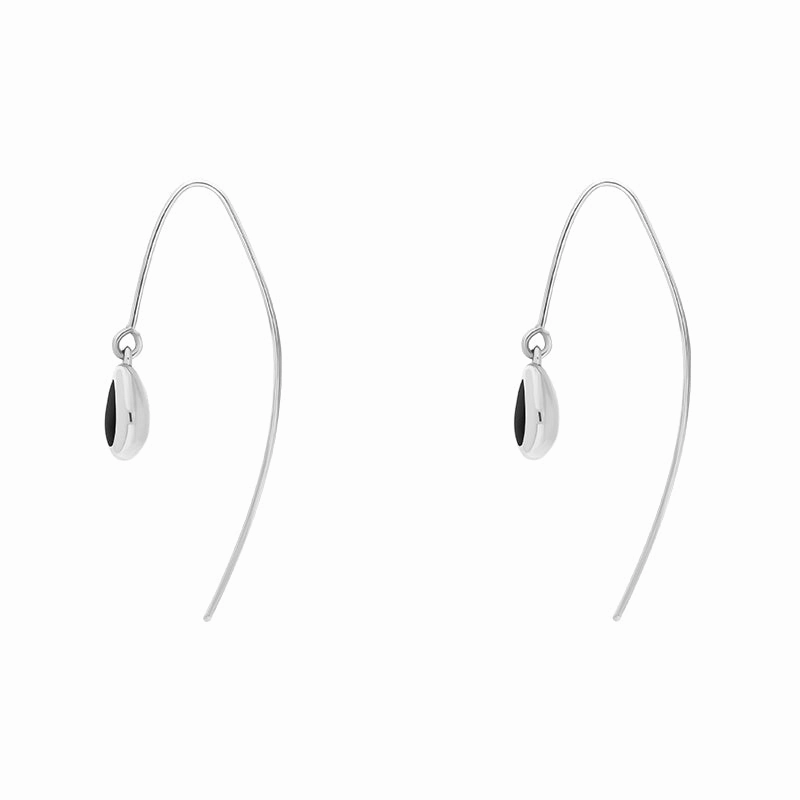 Sterling Silver Whitby Jet Cross Disc Drop Earrings