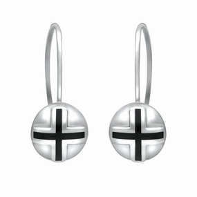 Sterling Silver Whitby Jet Cross Sphere Hook Earrings