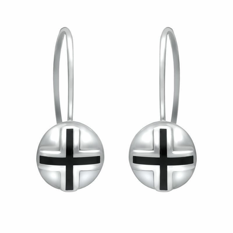 Sterling Silver Whitby Jet Cross Sphere Hook Earrings