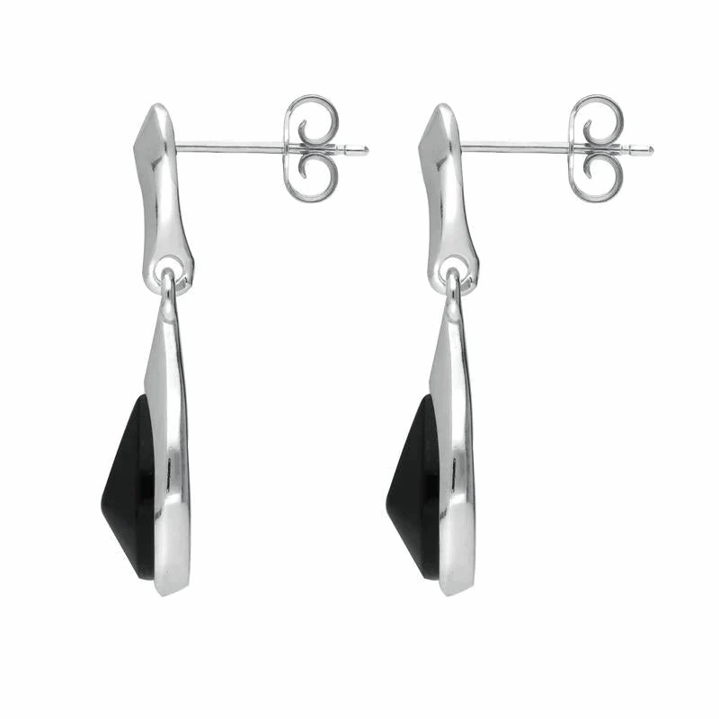 Sterling Silver Whitby Jet Curved Pear Drop Earrings