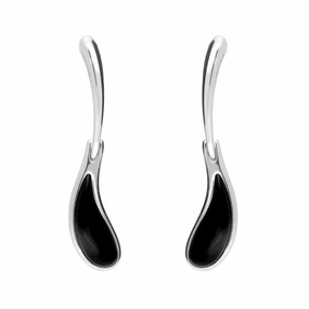 Sterling Silver Whitby Jet Curved Tear Drop Earrings