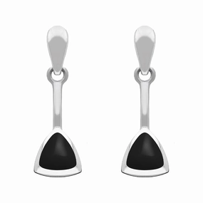 Sterling Silver Whitby Jet Curved Triangle Drop Earrings