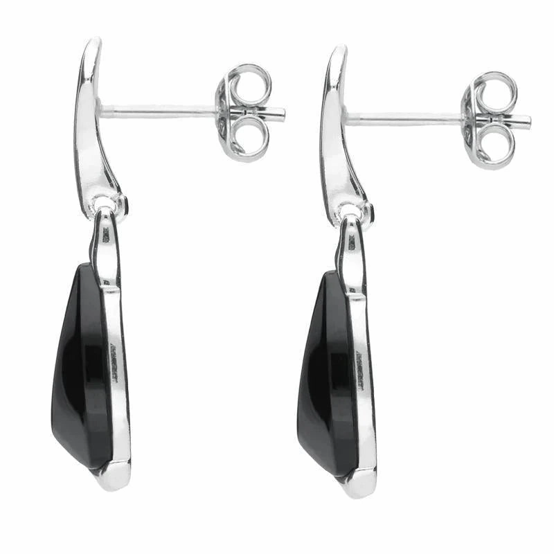 Sterling Silver Whitby Jet Curved Triangle Drop Earrings