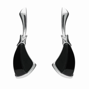 Sterling Silver Whitby Jet Curved Triangle Drop Earrings