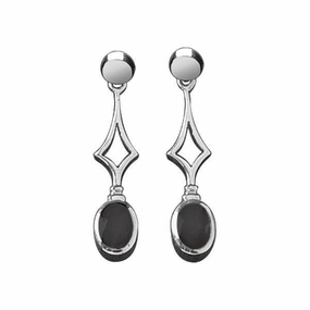 Sterling Silver Whitby Jet Diamond Shape Oval Drop Earrings