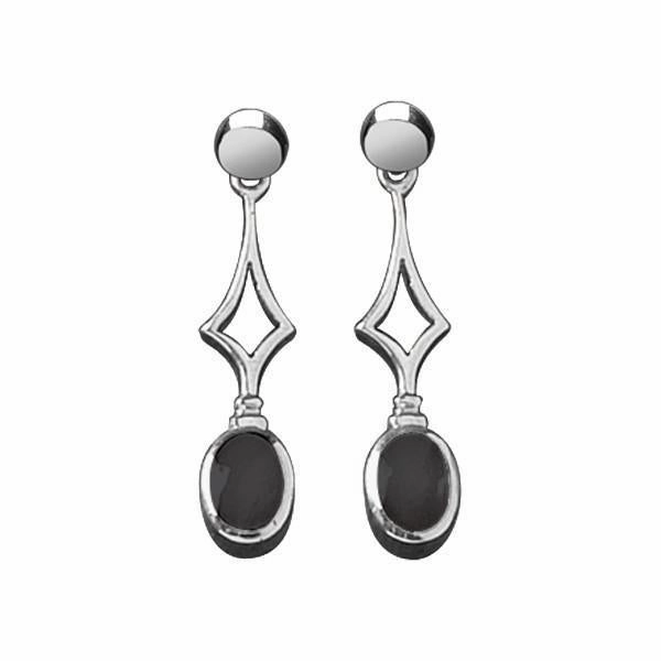Sterling Silver Whitby Jet Diamond Shape Oval Drop Earrings