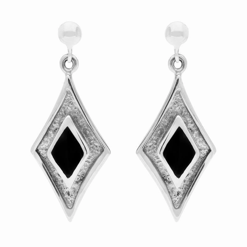 Sterling Silver Whitby Jet Diamond Shaped Drop Earrings