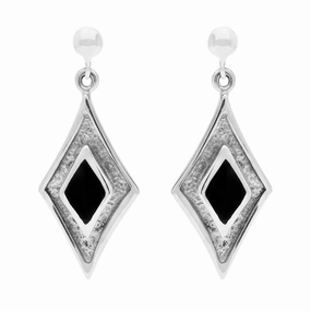 Sterling Silver Whitby Jet Diamond Shaped Drop Earrings