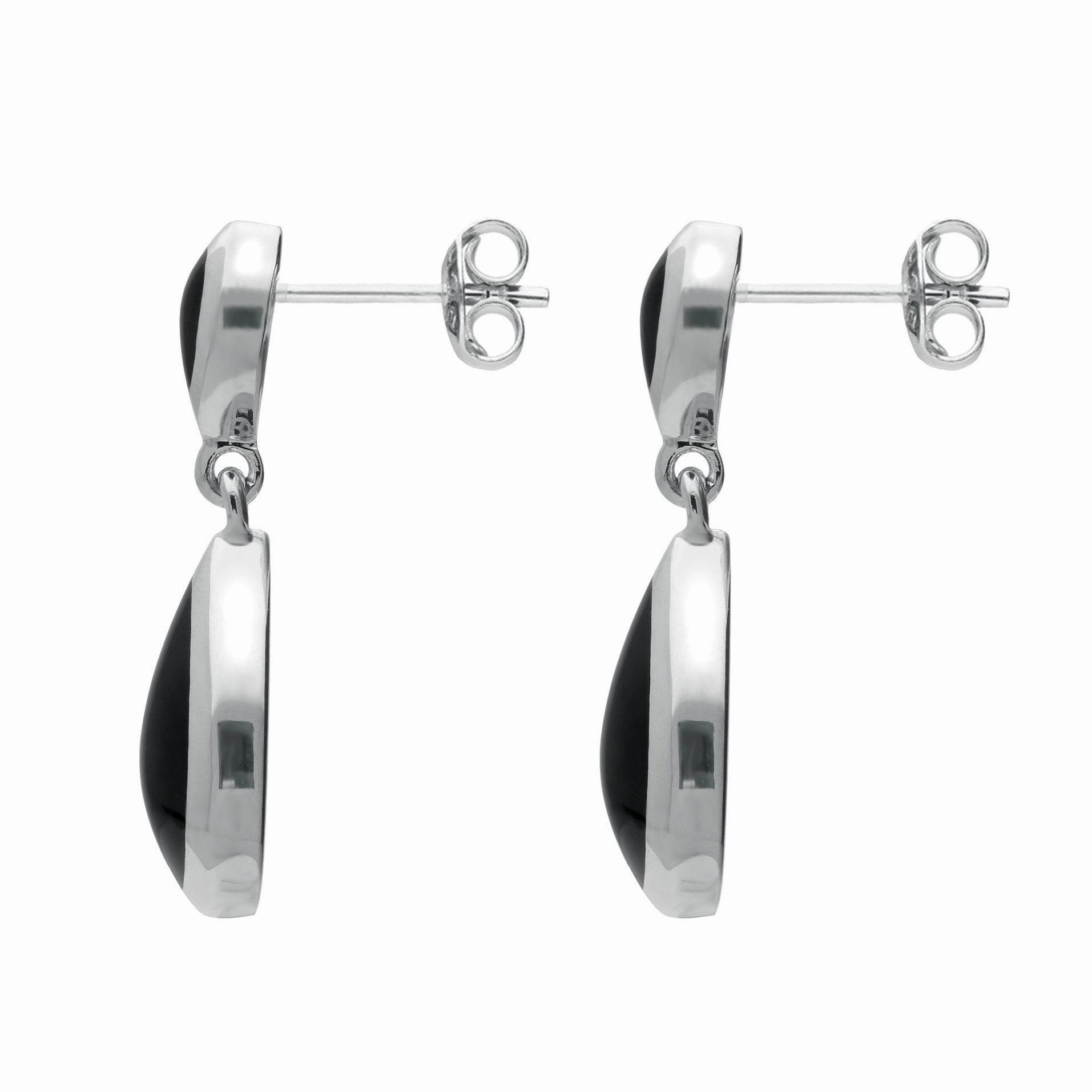 Sterling Silver Whitby Jet Double Pear Drop Earrings