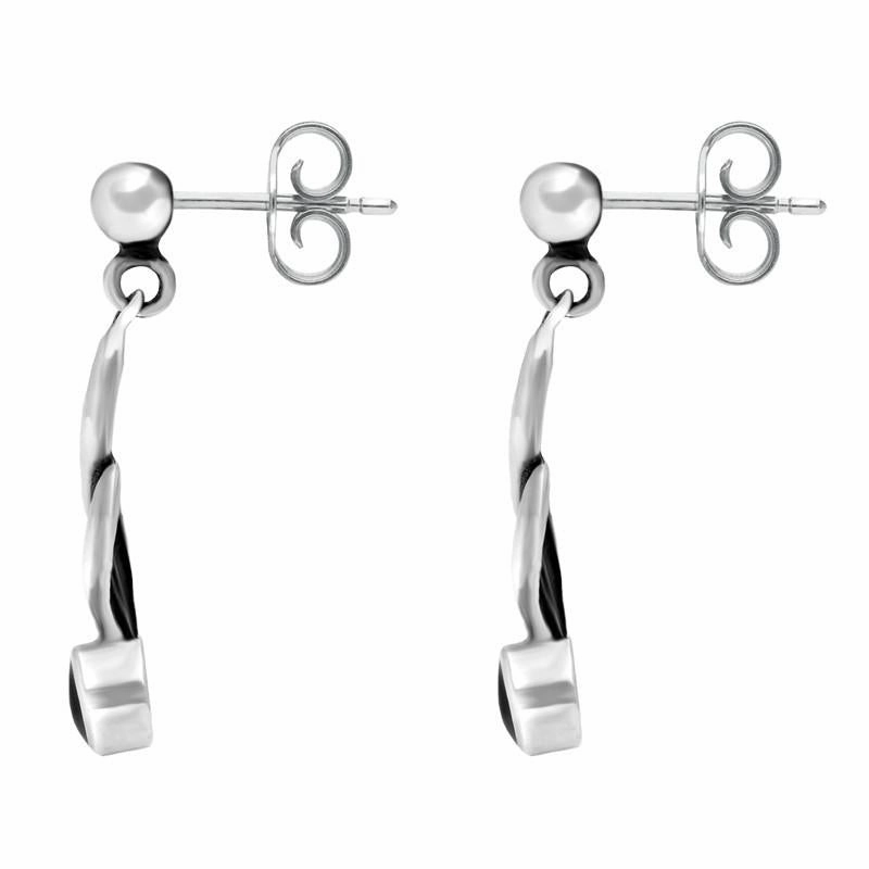 Sterling Silver Whitby Jet Double Twist Drop Earrings