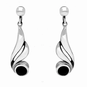 Sterling Silver Whitby Jet Double Twist Drop Earrings