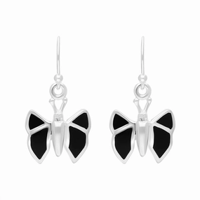 Sterling Silver Whitby Jet Drop Butterfly Earrings