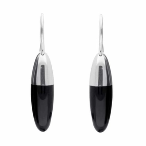 Sterling Silver Whitby Jet Dropper Hook Earrings