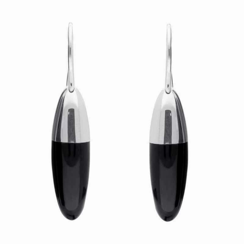 Sterling Silver Whitby Jet Dropper Hook Earrings