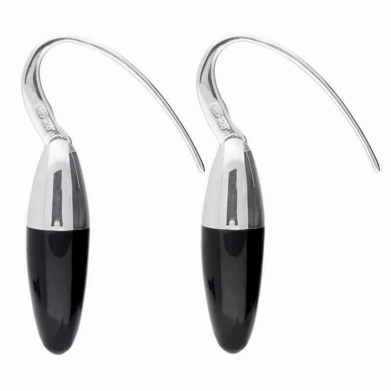 Sterling Silver Whitby Jet Dropper Hook Earrings