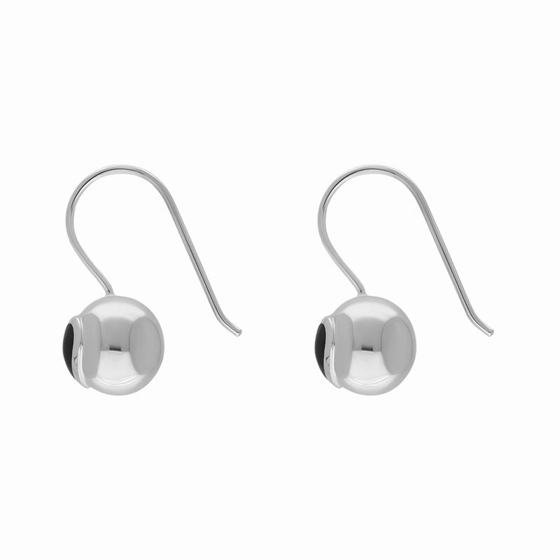 Sterling Silver Whitby Jet Essence Heart Sphere Hook Earrings