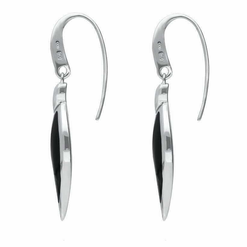 Sterling Silver Whitby Jet Essence Leaf Hook Drop Earrings