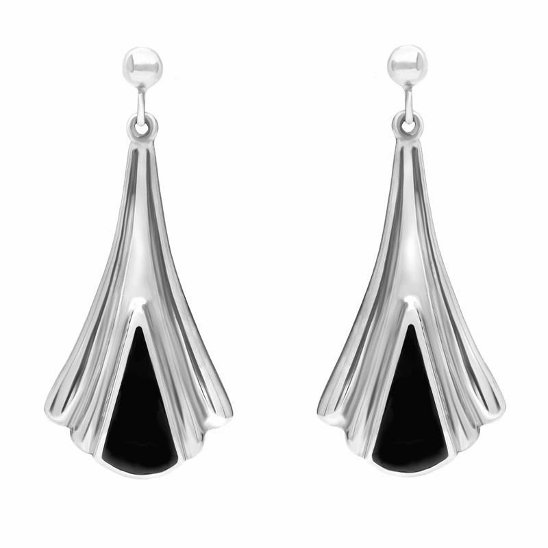 Sterling Silver Whitby Jet Fleur Triangle Drop Earrings