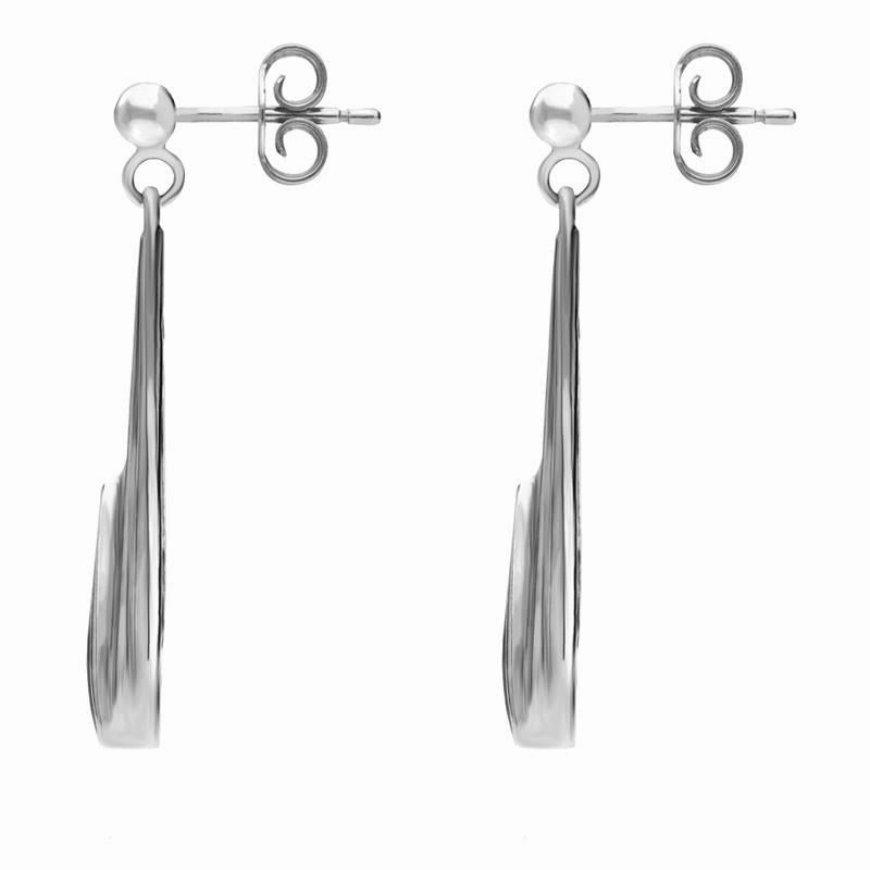Sterling Silver Whitby Jet Fleur Triangle Drop Earrings