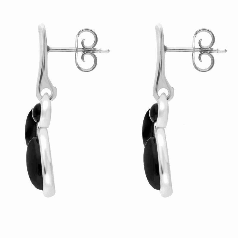 Sterling Silver Whitby Jet Four Stone Leaf Drop Earrings