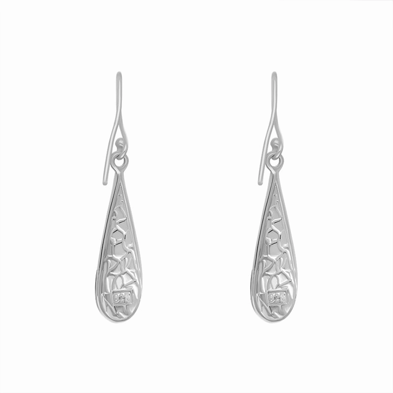 Sterling Silver Whitby Jet Four Stone Slim Tear Drop Earrings