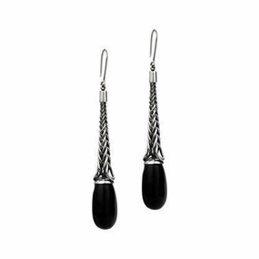 Sterling Silver Whitby Jet Foxtail Tapered Drop Earrings