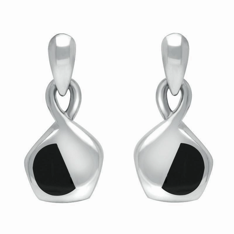 Sterling Silver Whitby Jet Freeform Pentagon Drop Earrings D