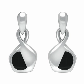 Sterling Silver Whitby Jet Freeform Pentagon Drop Earrings D