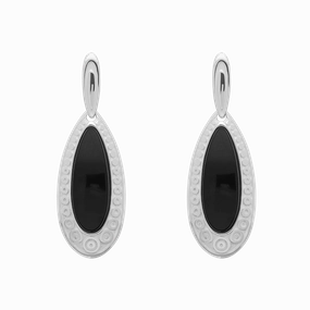 Sterling Silver Whitby Jet Graduated Pear Drop Earrings