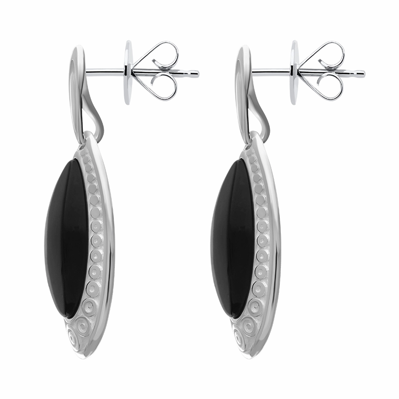 Sterling Silver Whitby Jet Graduated Pear Drop Earrings