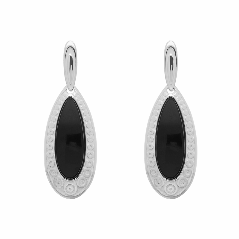 Sterling Silver Whitby Jet Graduated Pear Drop Earrings