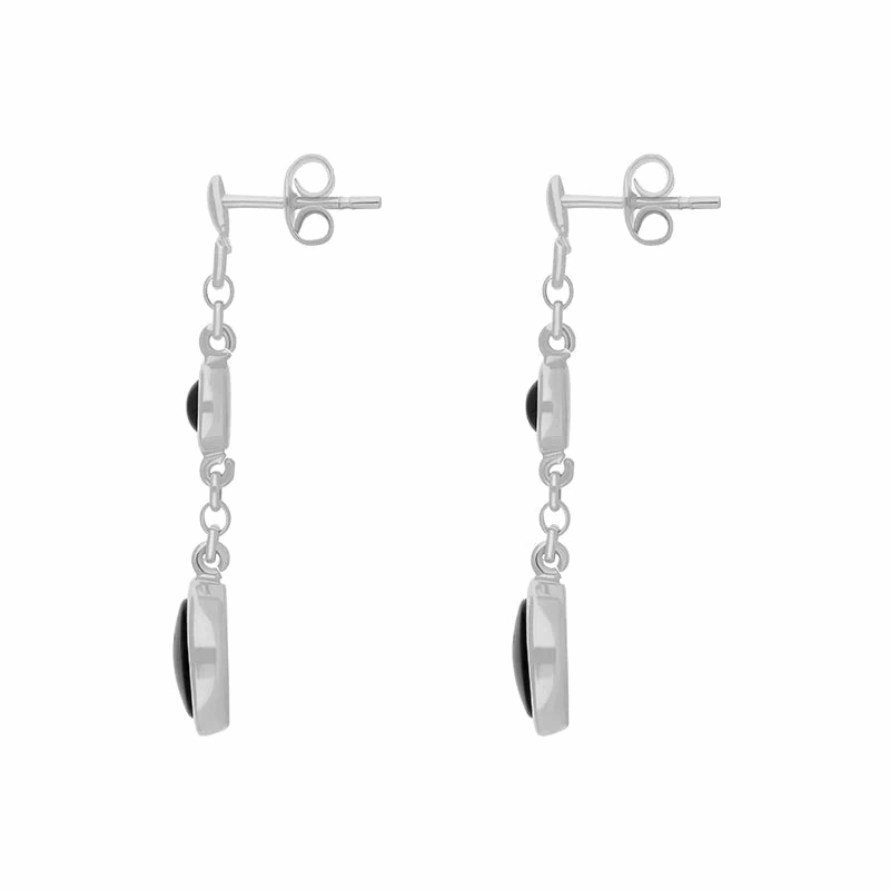 Sterling Silver Whitby Jet Graduated Round Drop Earrings