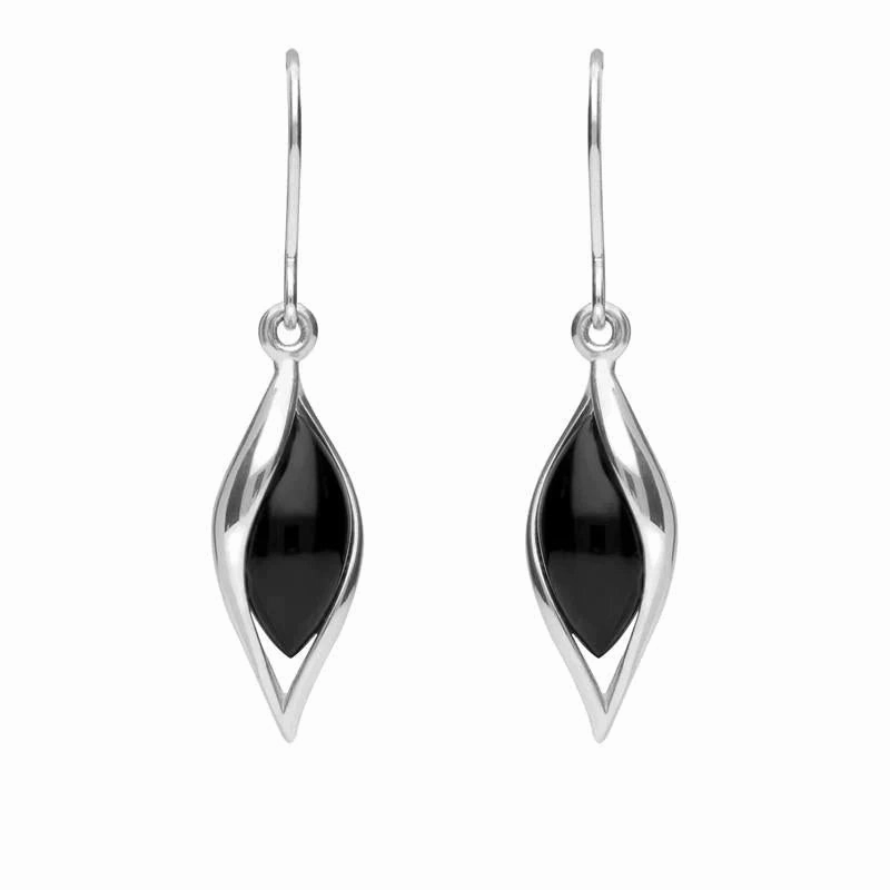 Sterling Silver Whitby Jet Graduated Twist Drop Earrings