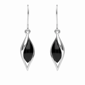 Sterling Silver Whitby Jet Graduated Twist Drop Earrings