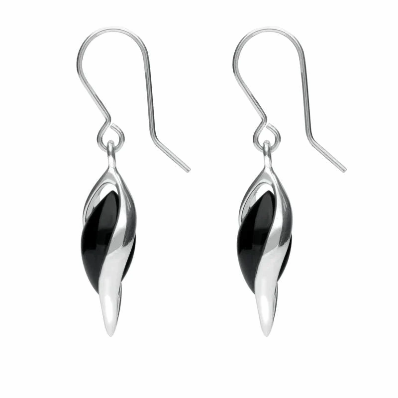Sterling Silver Whitby Jet Graduated Twist Drop Earrings