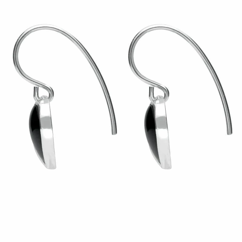 Sterling Silver Whitby Jet Half Stone Heart Hook Earrings