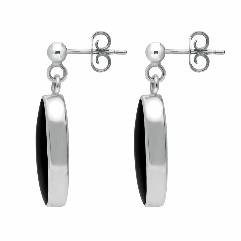 Sterling Silver Whitby Jet Light Long Oval Drop Earrings