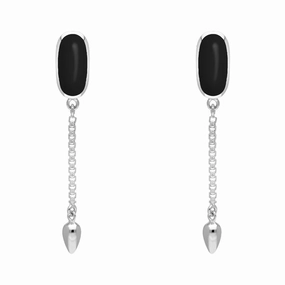 Sterling Silver Whitby Jet Lineaire Medium Drop Stud Earrings